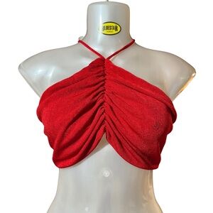 she is us Red Halter Criss Cross Top